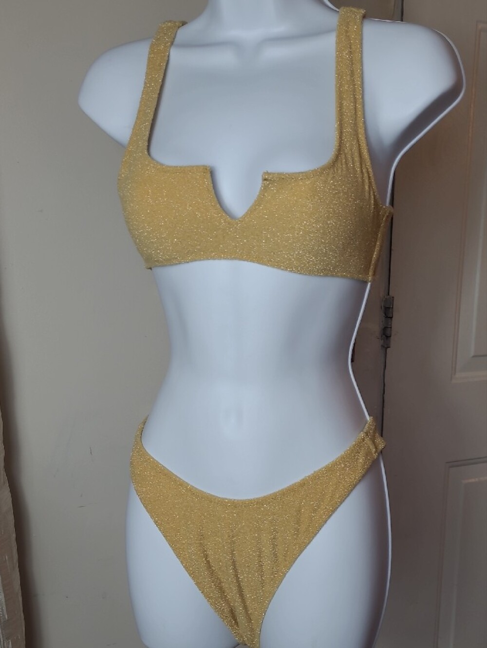 La Hearts Shimmery Gold High-Cut One-Piece Swim